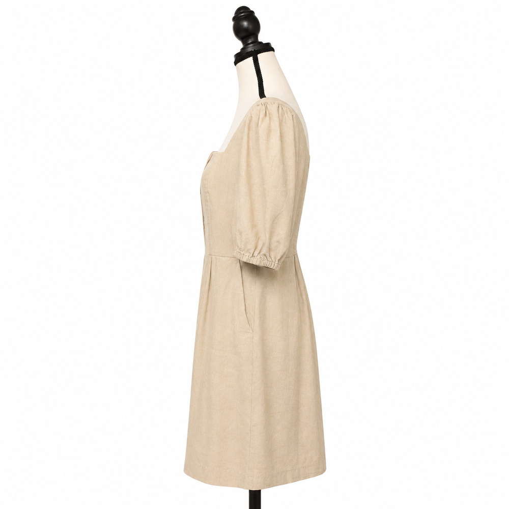 Old Navy Mini Dress Womens Size Medium Beige Linen Blend Smocked Cottagecore NWT - Picture 2 of 11